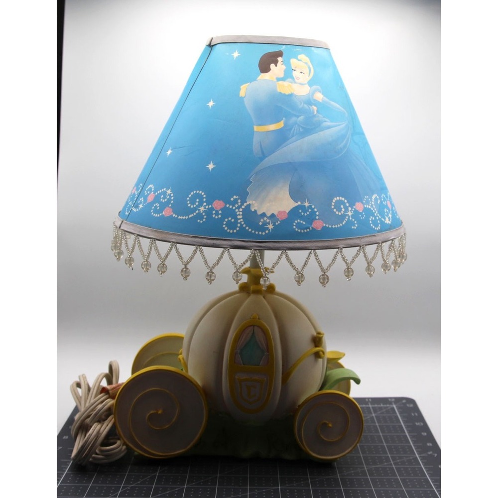 Disney Cinderella Pumpkin Carriage Table Lamp Hampton Bay Blue Beaded Shade